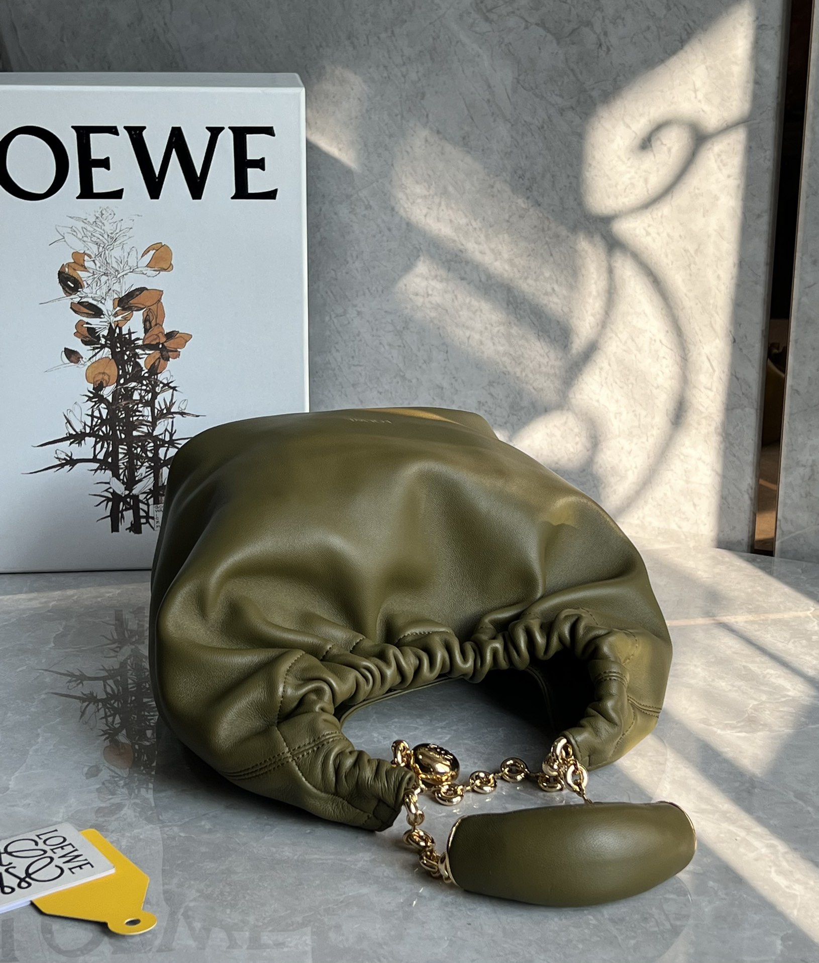 Loewe Medium Squeeze Bag in Mellow Nappa Lambskin Dark Khaki Green